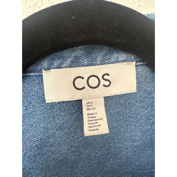 COS Blue Denim Bleached Hem Button Down Long Sleeve Shirt Mens Small - Picture 7 of 9